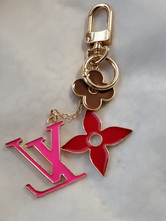 CC Boutique Accessories - Lv Pink and Red LV Logo & Flower Key Holder with Gold Hardware